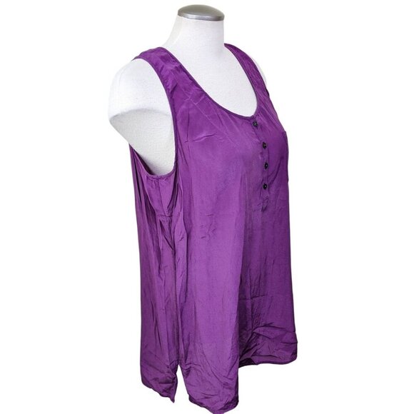 Talbots Womens Large 100% Silk Tank Top Purple Sleeveless Pullover Button Pocket - Picture 2 of 7